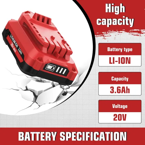 Vista 2 de Paquete de 2 baterías de iones de litio de 20 V 3600 mAh de repuesto para Craftsman V20, compatible con Craftsman batería de 20 voltios, 3.6 Ah MAX
