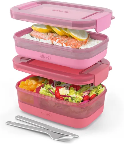Vista 7 de Ello Juego de 2 contenedores de almacenamiento de alimentos de plástico para lonchera, tipo Bento, con tapas de plástico herméticas, a prueba