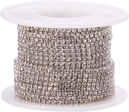Vista 11 de Fashewelry - Cadena de diamantes de imitación de 9 metros (10 yardas) con cristal de 2 mm, diamantes de imitación plateados pequeños, ribete