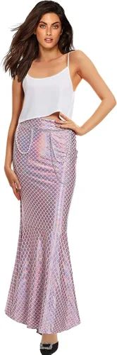 ReneeCho Disfraz de sirena para mujeres adultas, traje de falda larga elástica brillante para Halloween, juego de rol, incluye cintura y cadena de