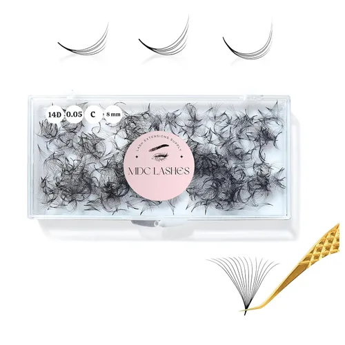 Vista 11 de 500 Extensiones de pestañas postizas en abanico 5D-20D, 0.03-0.05-0.07 Grosor, Rizos C/CC/D, 8-18mm Extensiones de pestañas postizas con volumen