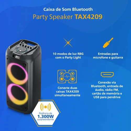 Vista 2 de Philips Altavoz Bluetooth para fiestas, sonido potente de 120 W con refuerzo dinámico de graves, 10 modos de luz RGB, entradas de micrófono