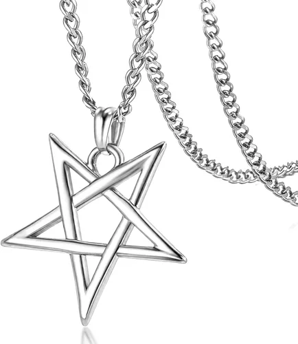 Vista 10 de TempBeau Collar con colgante de pentagrama satánico Baphomet, joyería Negro