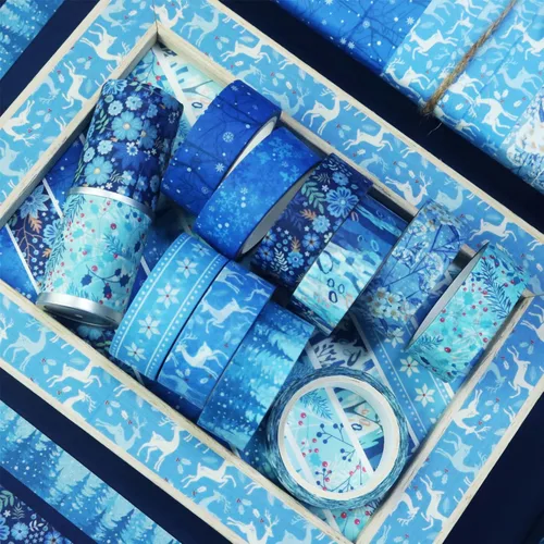 Vista 3 de YUBBAEX - Juego de 10 rollos de cinta Washi Four Seasons, cinta adhesiva decorativa de copos de nieve azules (Invierno)