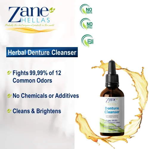 Vista 4 de Limpiador de dentaduras postizas Zane Hellas. Aceite de orégano. Ideal para dentaduras postizas, retenedores, aparatos ortopédicos, protectores