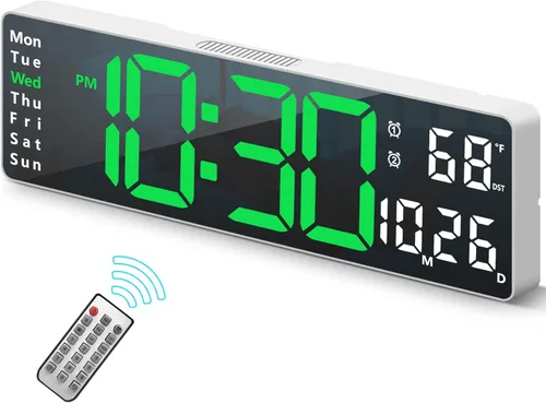 Vista 13 de Reloj digital, reloj de pared digital para decoración de sala de estar, reloj de mesa con alarma para dormitorio, reloj de pared grande con control