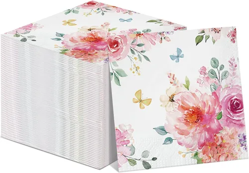 Vista 7 de Tatuo 100 servilletas florales de 3 capas de acuarela para cena, servilletas de papel desechables decorativas para bodas, cumpleaños, baby shower