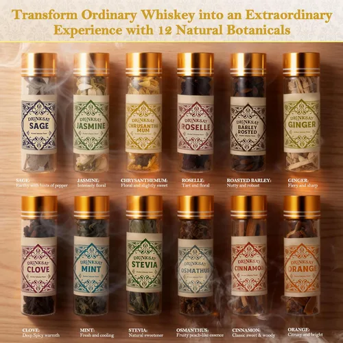 Vista 2 de Kit de infusión de whisky y kit de fabricación de whisky – DIY Bourbon, cóctel, set de regalo de alcohol de tequila con 12 botánicos naturales, crea