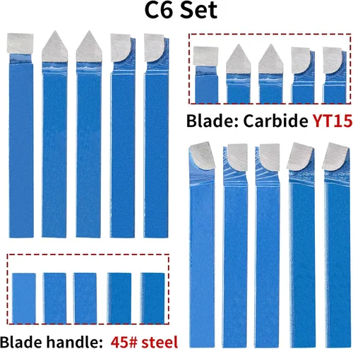 Vista 3 de Herramientas de torno de metal de 1/4 pulgadas - 10 herramientas de corte con punta de carburo, juego de corte de brocas C6, para torneado de torno