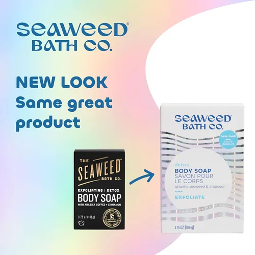 Vista 2 de Seaweed Bath Co. Jabón corporal exfoliante desintoxicante, 3.75 onzas (paquete de 3), algas cosechadas de forma sostenible, carbón
