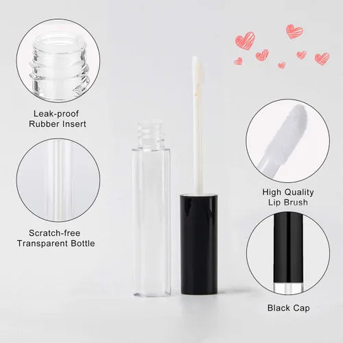 Vista 5 de GTHER 10 recipientes vacíos de brillo de labios de 0.3 fl oz con varita, botellas de bálsamo labial recargables, contenedor de muestra de lápiz