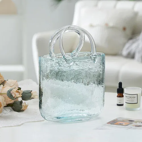 Vista 8 de Florero para flores, florero de cristal único, cuenco de pescado con burbujas y asas, florero transparente para centros de mesa, decoración