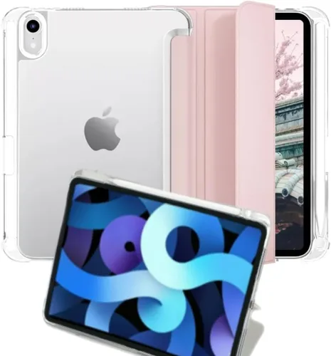 Vista 2 de Funda compatible con iPad Air 5ª 4ª generación de 10.9 pulgadas, rosa bebé, funda protectora delgada, soporte y carga para lápiz Apple, encendido