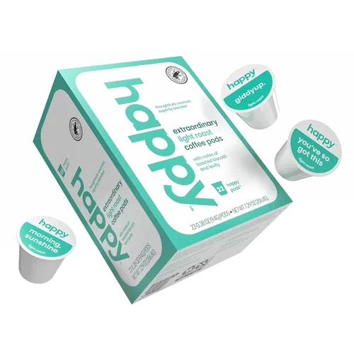 Vista 10 de Cápsulas de café tostado ligero Happy Coffee, 60 unidades, notas de biscotti tostado y ligereza, compatibles con la mayoría de las cafeteras K-Cup
