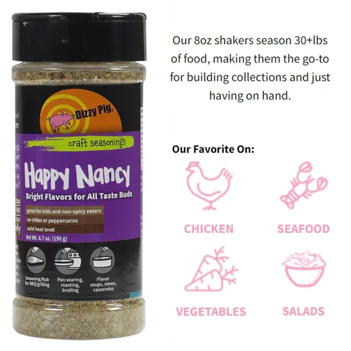 Vista 3 de Dizzy Pig Happy Nancy - Condimento suave sin pimienta ni chile (coctelera de 8 onzas)