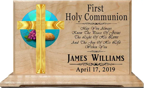 Vista 5 de Placas de primera comunión personalizadas para niños y niñas para la primera comunión, fabricadas en Estados Unidos, de madera maciza