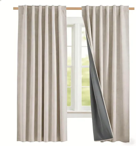 Vista 106 de NICETOWN Cortinas de lino 100% opacas para sala de estar con forro blanco aislado térmico, 52 pulgadas de ancho, 2 paneles, cortinas de 84 pulgadas
