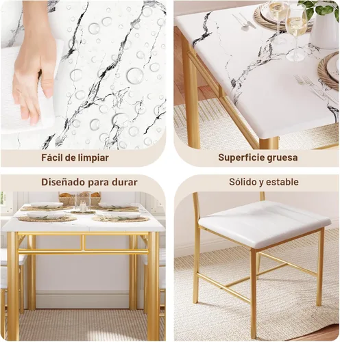 Vista 6 de Juego de mesa de comedor IRONCK para 4, mesa de cocina de madera con sillas tapizadas para cocina y comedor, juego de mesa compacto para espacios