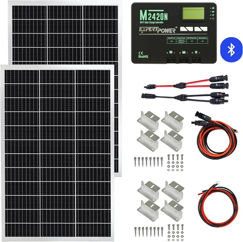 Vista 10 de ExpertPower Kit de panel solar Panel solar mono de 100 vatios y 12 voltios + controlador de carga solar de 10 A 12 V/24 V, para RV, marina