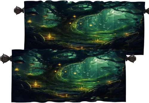 Vista 26 de Batmerry American Flag Ink Dot Tier Curtains, Red Blue White Stars Abstract Window Treatment Short Kitchen Curtain Multilayer Polyester Blackout for