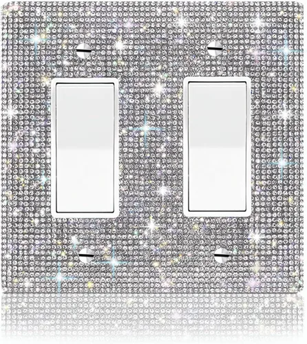 Vista 22 de 2 cubiertas de salida de diamantes de imitación plateados brillantes, placas de pared, cubierta de interruptor de luz, cubierta de salida