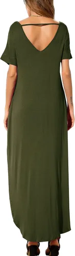 Vista 4 de GRECERELLE - Vestido largo para mujer, holgado, con bolsillos, manga corta y abertura lateral, estilo informal