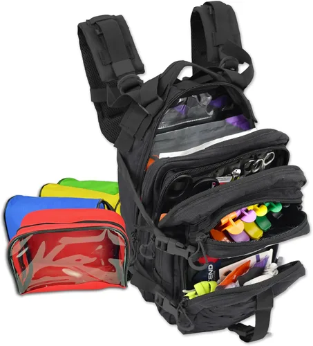 Lightning X Stocked EMS/EMT - Mochila médica de primeros auxilios para trauma y sangrado + kit + bolsas, color negro