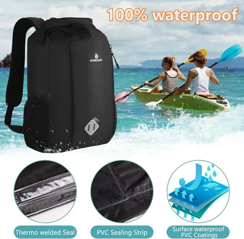 Vista 2 de Bolsa seca de 20L, mochila impermeable con bolsa para la cintura y funda para teléfono, bolsa seca con tapa enrollable para kayak, bolsa seca marina