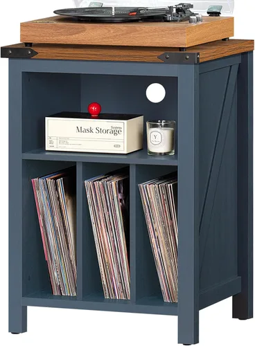 Vista 11 de Joaxswe - Soporte para tocadiscos con almacenamiento para discos de vinilo, mesa para tocadiscos color negro que sostiene hasta 160 álbumes