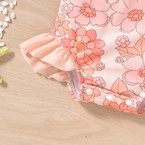 Vista 5 de Aalizzwell - Traje de baño de una pieza de manga larga para bebé niña con sombrero