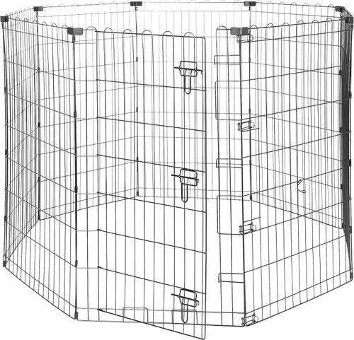 Vista 14 de Amazon Basics: cerca plegable de metal para mascotas, con puerta, 60 x 60 x 24 pulgadas, color negro.