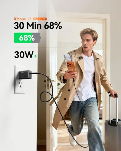 Vista 8 de INIU Cargador USB C, 30 W PD QC 3.0 de doble puerto tipo C carga rápida bloque de cargador compacto con enchufe plegable para iPhone 17 16 15 Pro