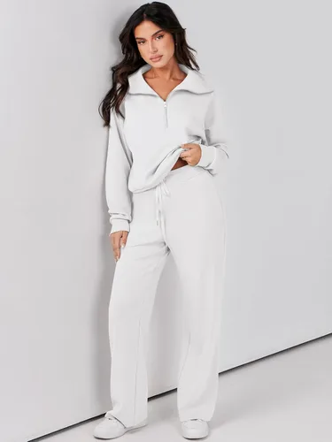 Vista 2 de Prinbara Conjunto deportivo de 2 piezas para mujer, para otoño, de gran tamaño, con media cremallera, sudadera de pierna ancha, conjunto de ropa