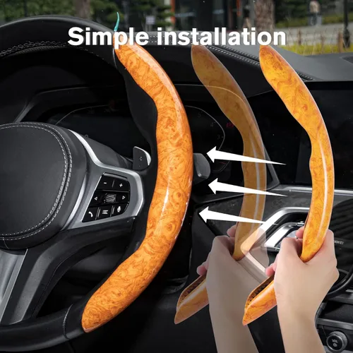 Vista 4 de Amiss Funda para volante de grano de madera de automóvil, accesorios para el interior del automóvil, 2 unidades, diseño segmentado y mariposa