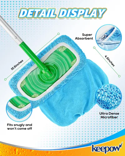 Vista 3 de KEEPOW Paños de barrido en seco reutilizables de microfibra compatibles con trapeador Swiffer, almohadillas lavables a máquina para trapeador