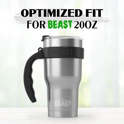 Vista 3 de BEAST - Juego de vasos de 20 onzas con asa, taza de café de acero inoxidable + 2 cepillos para pajillas, caja de regalo y mango negro