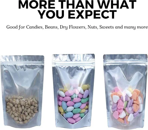 Vista 5 de Performore Bolsas de pie de 5 x 8 pulgadas, bolsas resellables con cierre hermético para almacenamiento de alimentos, bolsas de Mylar resistentes