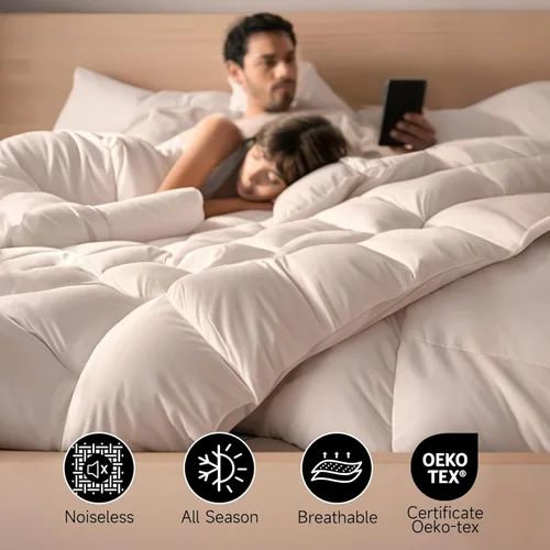 Vista 6 de Beautyrest Luxury Hotel Collection - Edredón de fibra de plumón de ganso blanco tamaño Queen, ultrasuave, 100% algodón, transpirable, relleno