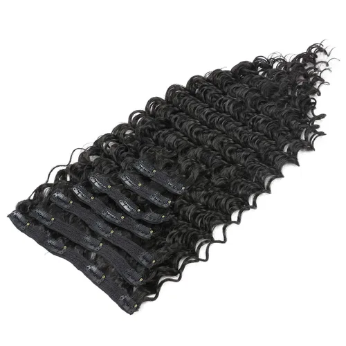 Vista 2 de Extensiones de cabello sintético rizado con clip, de doble trama, cabeza completa, ondas profundas, resistentes al calor, cabello grueso con clip, 7