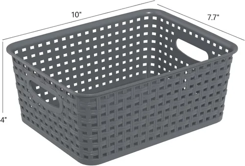 Vista 2 de Cesta de almacenamiento de tejido de plástico, cesta de almacenamiento de plástico, gris, 6 paquetes