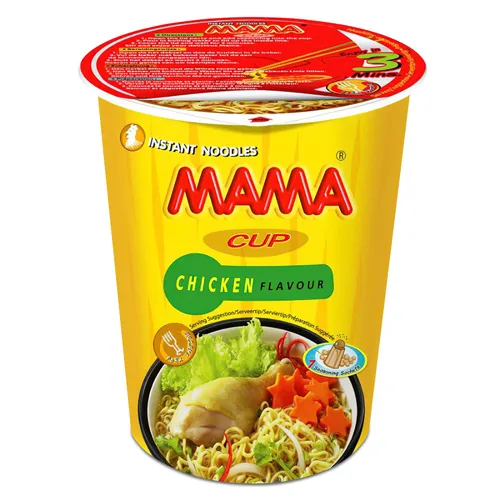 MAMA Noodles Chicken Instant Cup of Noodles with Delicious Thai Flavors, Hot And Spicy Noodles with Chicken Soup Base, No Trans Fat with Fewer
