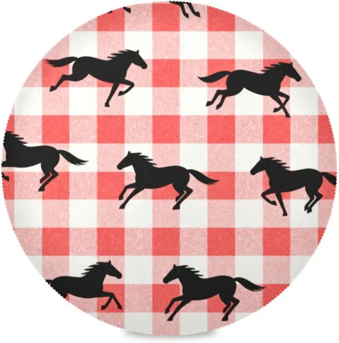Red Checkered Running Horse Circle placemats Solid placemats for Dining Table Set of 4 15x15 in individuales para comedor