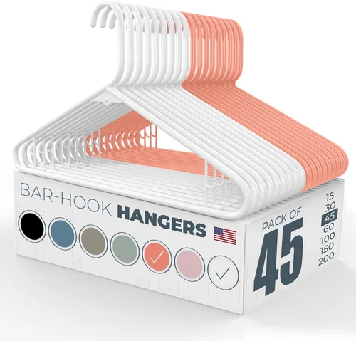 Vista 56 de Perchas de plástico fuertes hechas en Estados Unidos a granel, 20, 30, 50, 100 unidades, disponibles, para ropa de lavandería, perchas de plástico