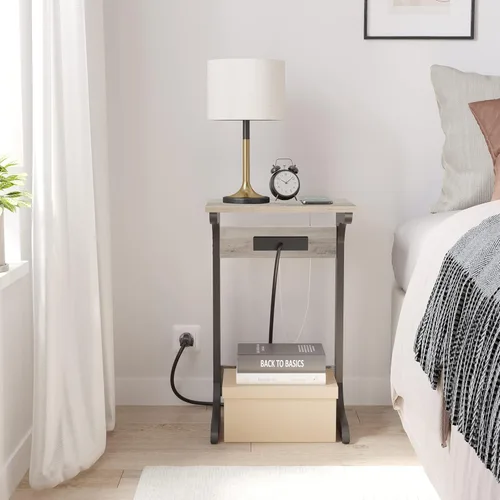 Vista 21 de TUTOTAK Mesa auxiliar en forma de C con estación de carga, mesa auxiliar para espacios pequeños, sala de estar, dormitorio V1TB01BG043