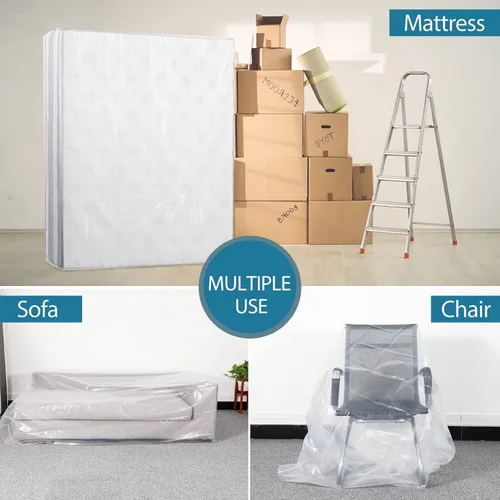 Vista 2 de BYSURE Paquete de 2 bolsas de colchón de 5 mil, para mudanza y almacenamiento, bolsa de eliminación de colchón transparente, se adapta a