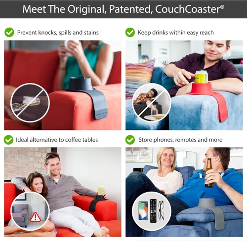 Vista 2 de HIT PRODUCTS CouchCoaster® - Soporte para tazas de sofá con reposabrazos en edición limitada rosado suave - Un posavasos antideslizante de silicona