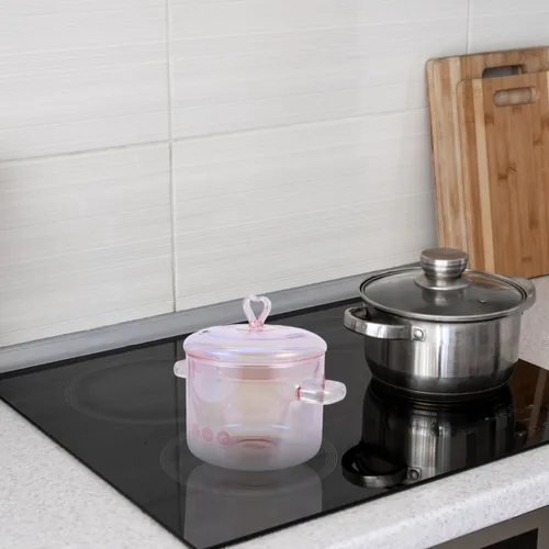 Vista 7 de ERINGOGO Olla de cocina de vidrio con tapa y asa - Olla de cocina de 1.5L/50 oz con tapa, cacerola de vidrio resistente al calor, utensilios