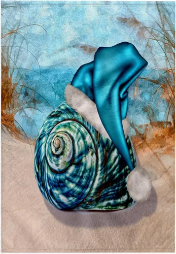 Vista 6 de 3dRose Coastal Beach Christmas Seashell Blue Santa Hat 11x12 Wash Cloth for Face and Body