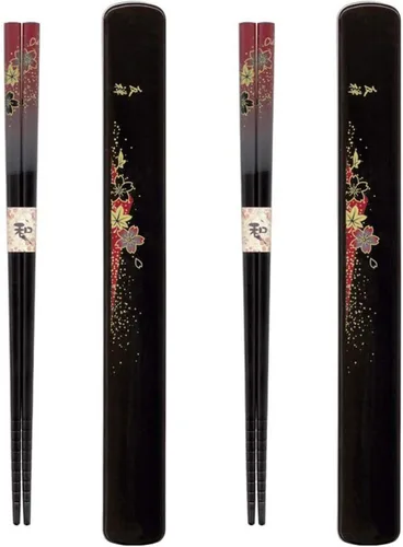 Vista 10 de Palillos de bambú portátiles con estuche – Juego de utensilios de palillos de viaje reutilizables, aptos para lavavajillas, patrón Sakura, fabricado