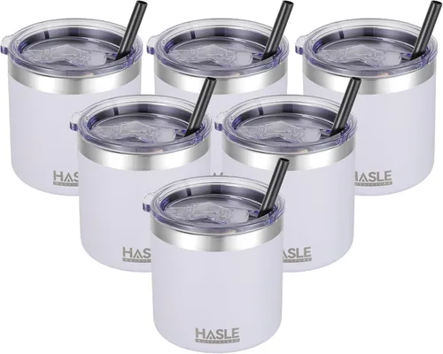 Vista 20 de HASLE OUTFITTERS Vasos aislados de 10 onzas con tapa y popote, vaso de acero inoxidable, taza de café de viaje, vaso reutilizable de doble pared